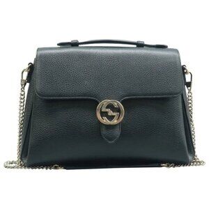GUCCI Interlocking Black Leather Satchel 645-080925